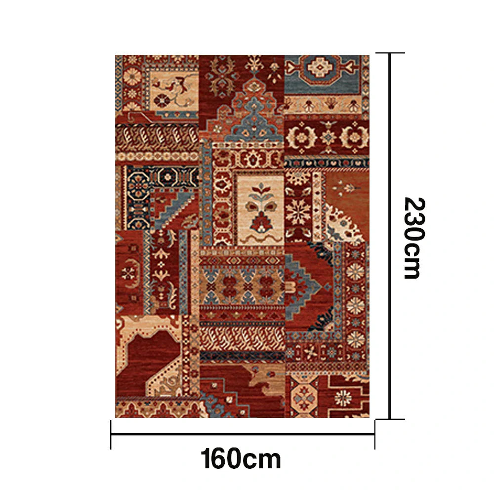 LIVARA 160/200cm Red & Blue Oriental Patchwork Loop-Pile Rug - Waterproof Stain-Resistant Anti-Static Soft & Durable - Vintage Pattern Design