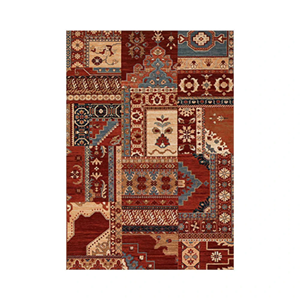LIVARA 160/200cm Red & Blue Oriental Patchwork Loop-Pile Rug - Waterproof Stain-Resistant Anti-Static Soft & Durable - Vintage Pattern Design