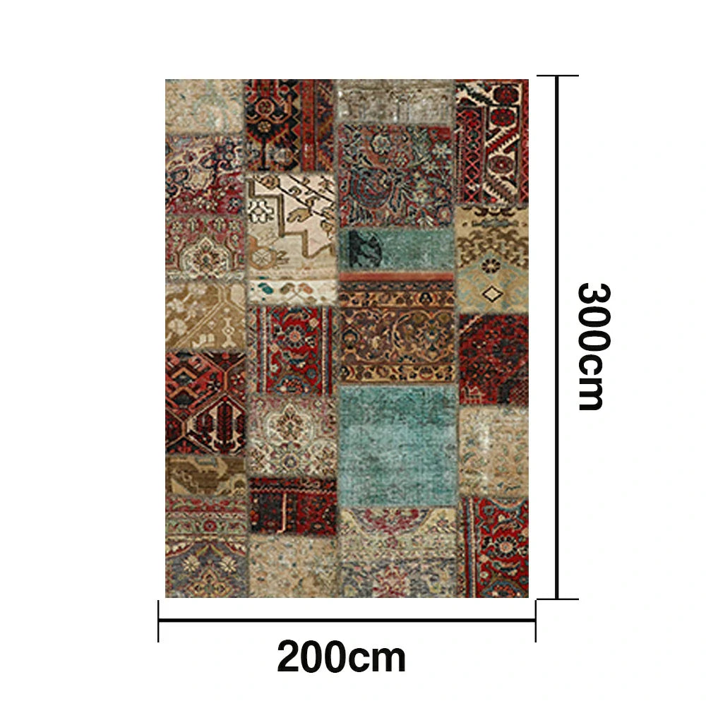 LIVARA 160/200cm Teal & Red Vintage Patchwork Loop-Pile Rug - Waterproof Stain-Resistant Anti-Static Soft & Durable - Multi-Color Design