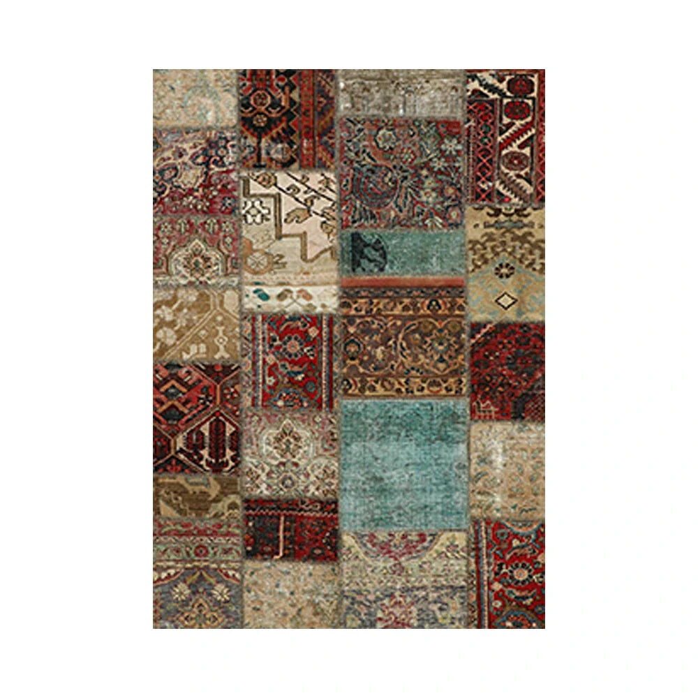 LIVARA 160/200cm Teal & Red Vintage Patchwork Loop-Pile Rug - Waterproof Stain-Resistant Anti-Static Soft & Durable - Multi-Color Design