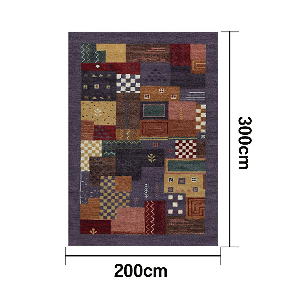 LIVARA 160/200cm Jade Green Loop-Pile Rug - Upgraded Non-Slip Eco Cotton-Latex Backing - Waterproof Stain-Resistant Soft & Durable - Purple