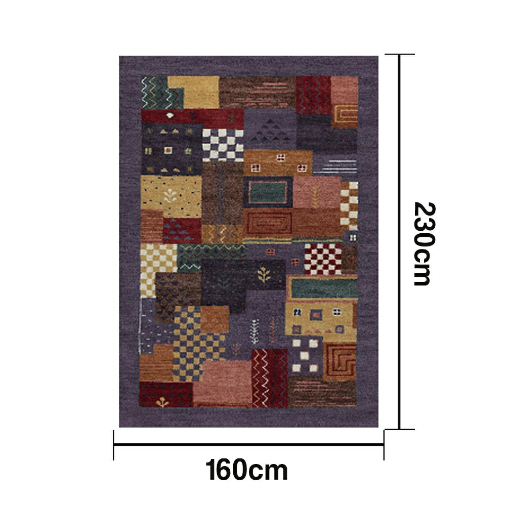 LIVARA 160/200cm Jade Green Loop-Pile Rug - Upgraded Non-Slip Eco Cotton-Latex Backing - Waterproof Stain-Resistant Soft & Durable - Purple