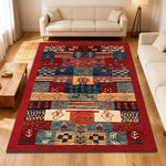 LIVARA 160/200cm Gabbeh Patchwork Loop-Pile Rug - Upgraded Non-Slip Eco Cotton-Latex Backing - Waterproof Stain-Resistant Soft & Durable - Red Multi