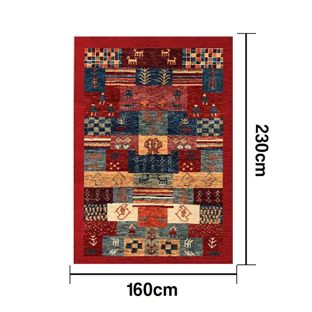 LIVARA 160/200cm Gabbeh Patchwork Loop-Pile Rug - Upgraded Non-Slip Eco Cotton-Latex Backing - Waterproof Stain-Resistant Soft & Durable - Red Multi