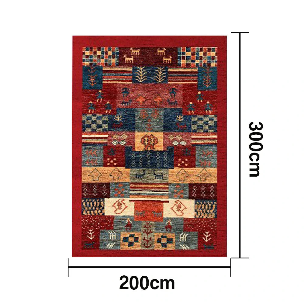 LIVARA 160/200cm Gabbeh Patchwork Loop-Pile Rug - Upgraded Non-Slip Eco Cotton-Latex Backing - Waterproof Stain-Resistant Soft & Durable - Red Multi