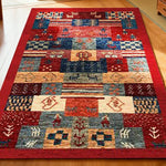 LIVARA 160/200cm Gabbeh Patchwork Loop-Pile Rug - Upgraded Non-Slip Eco Cotton-Latex Backing - Waterproof Stain-Resistant Soft & Durable - Red Multi