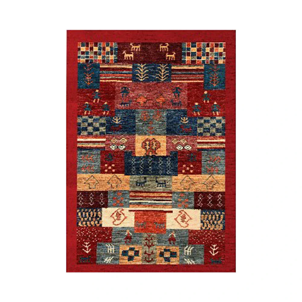LIVARA 160/200cm Gabbeh Patchwork Loop-Pile Rug - Upgraded Non-Slip Eco Cotton-Latex Backing - Waterproof Stain-Resistant Soft & Durable - Red Multi