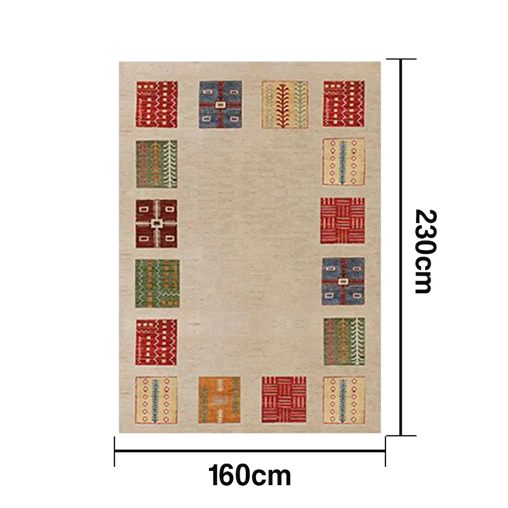 LIVARA 160/200cm Loop-Pile Rug - Upgraded Non-Slip Eco Cotton-Latex Backing - Waterproof Stain-Resistant Soft & Durable - Border Multi-Color