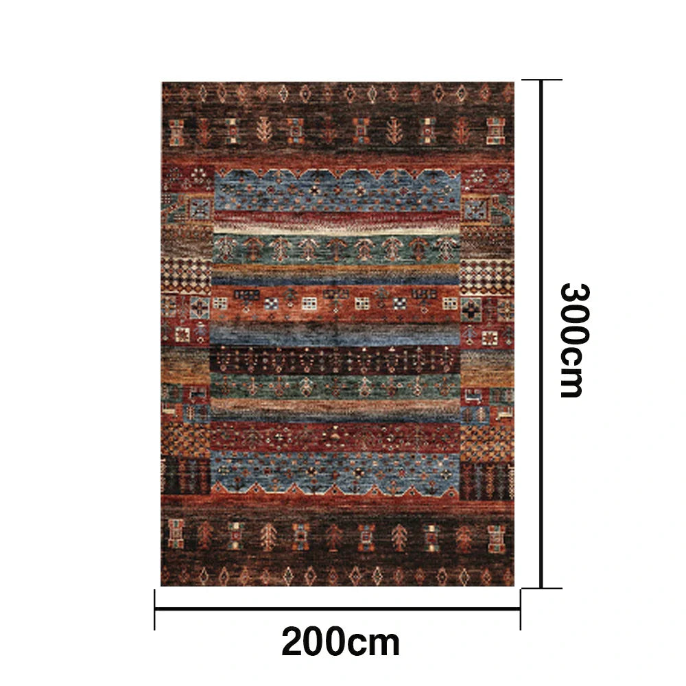 LIVARA 160/200cm Loop-Pile Rug - Upgraded Non-Slip Eco Cotton-Latex Backing - Textured Tribal Stripes Rich Color Layers Soft & Durable - Multi-Color