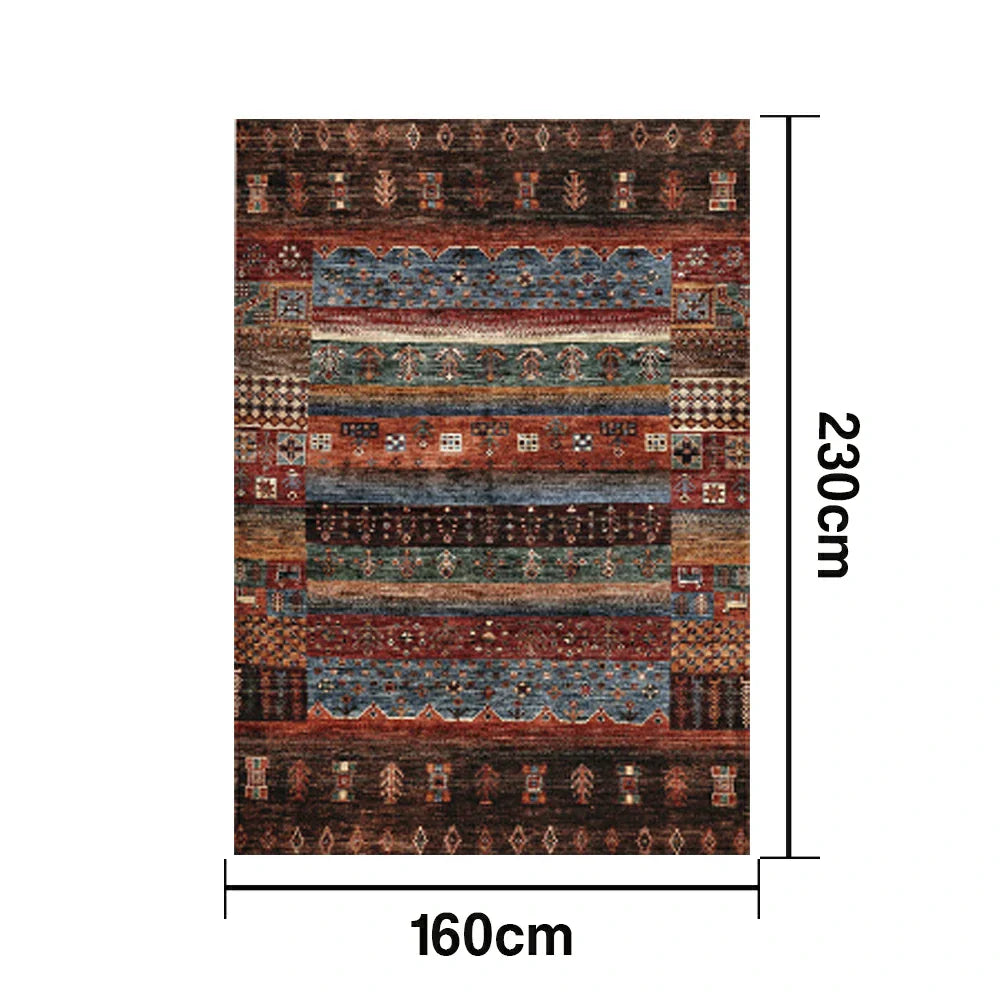 LIVARA 160/200cm Loop-Pile Rug - Upgraded Non-Slip Eco Cotton-Latex Backing - Textured Tribal Stripes Rich Color Layers Soft & Durable - Multi-Color