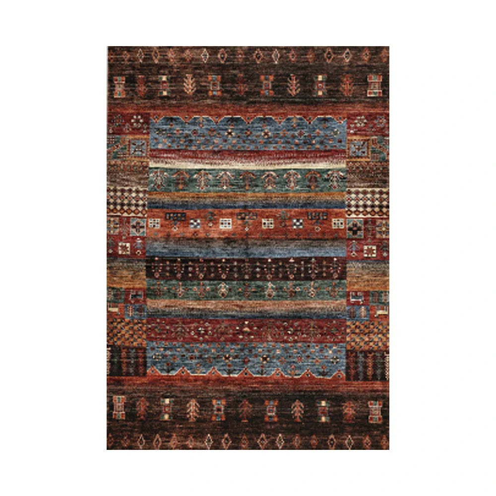 LIVARA 160/200cm Loop-Pile Rug - Upgraded Non-Slip Eco Cotton-Latex Backing - Textured Tribal Stripes Rich Color Layers Soft & Durable - Multi-Color