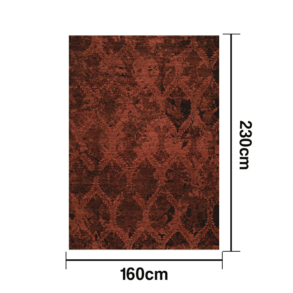 LIVARA 160/200cm Loop-Pile Rug Non-Slip Eco Cotton-Latex Backing, Soft & Durable Easy to Clean - Fern Wine Red