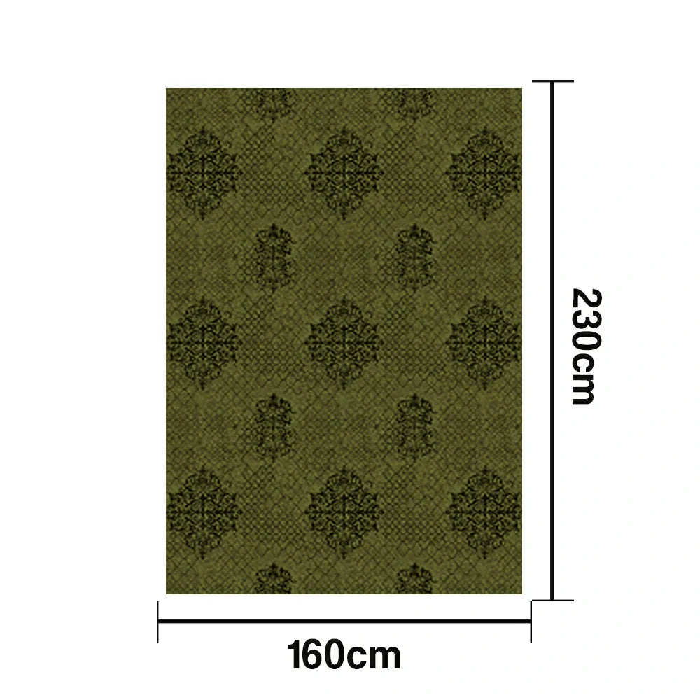 LIVARA 160/200cm Loop-Pile Rug - Non-Slip Eco Cotton-Latex Backing Easy to Clean Soft & Durable - Retro Dark Sage