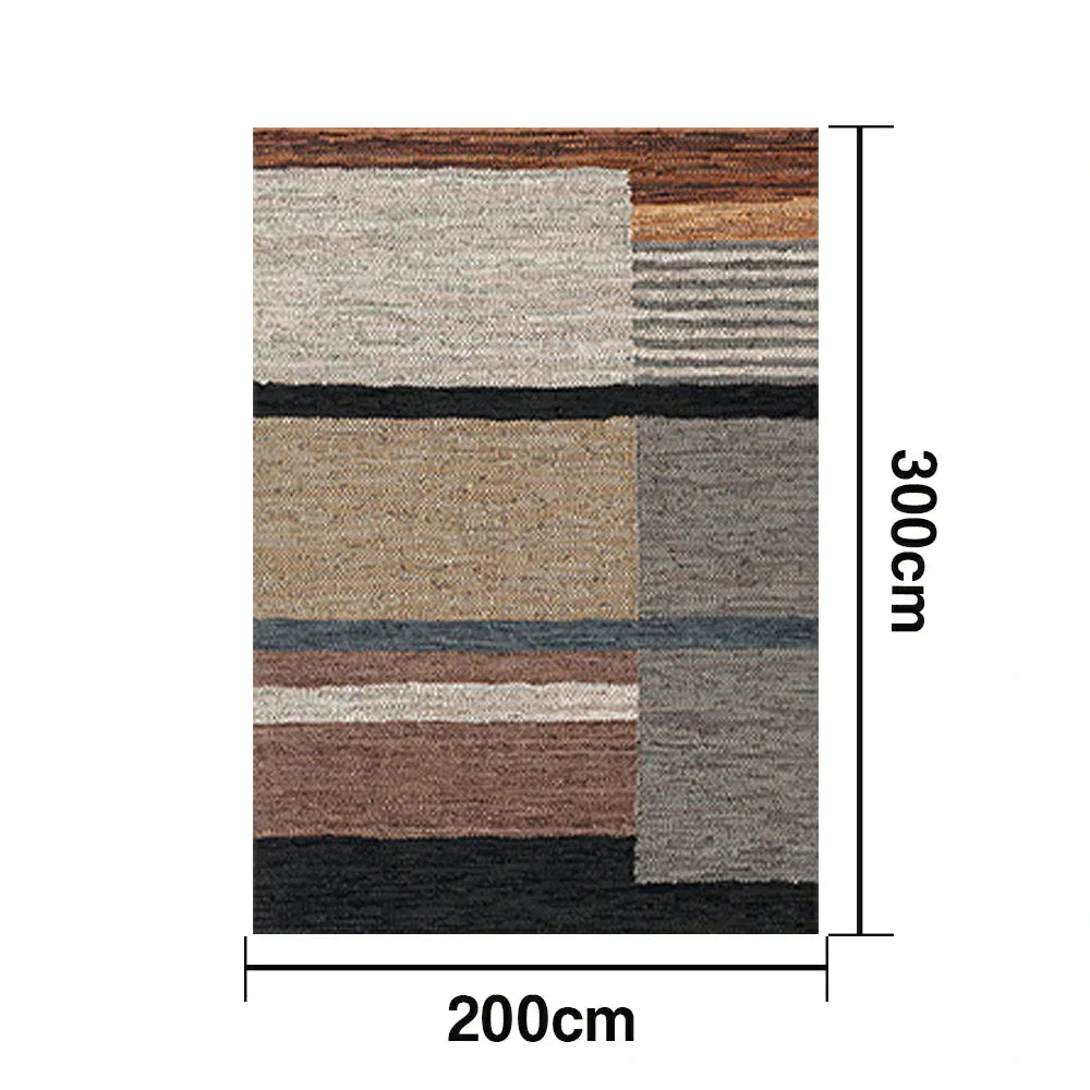 LIVARA 160/200cm Modern Multi-Tone Loop-Pile Rug Non-Slip Eco Cotton-Latex Backing Soft & Durable Easy to Clean - Mosaic Tan/Grey