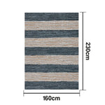LIVARA 160/200cm Blue-Grey Stripe Loop-Pile Rug Soft & Durable Easy to Clean Non-Slip Eco Cotton-Latex Backing - Coastal Sand Blue