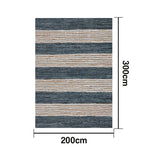 LIVARA 160/200cm Blue-Grey Stripe Loop-Pile Rug Soft & Durable Easy to Clean Non-Slip Eco Cotton-Latex Backing - Coastal Sand Blue