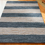 LIVARA 160/200cm Blue-Grey Stripe Loop-Pile Rug Soft & Durable Easy to Clean Non-Slip Eco Cotton-Latex Backing - Coastal Sand Blue