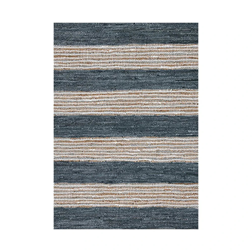 LIVARA 160/200cm Blue-Grey Stripe Loop-Pile Rug Soft & Durable Easy to Clean Non-Slip Eco Cotton-Latex Backing - Coastal Sand Blue