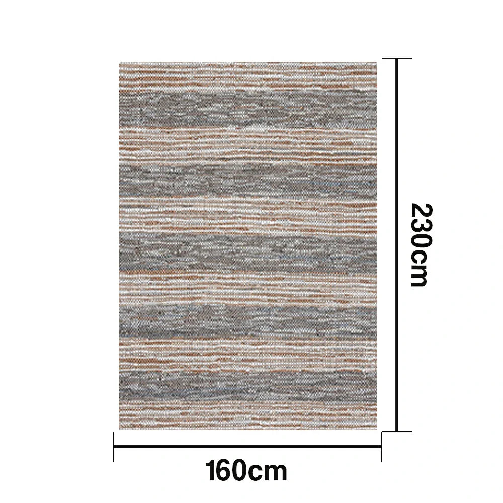 LIVARA 160/200cm Grey-Blend Stripe Loop-Pile Rug Soft & Durable Easy to Clean Non-Slip Eco Cotton-Latex Backing - Natural Grey Mix