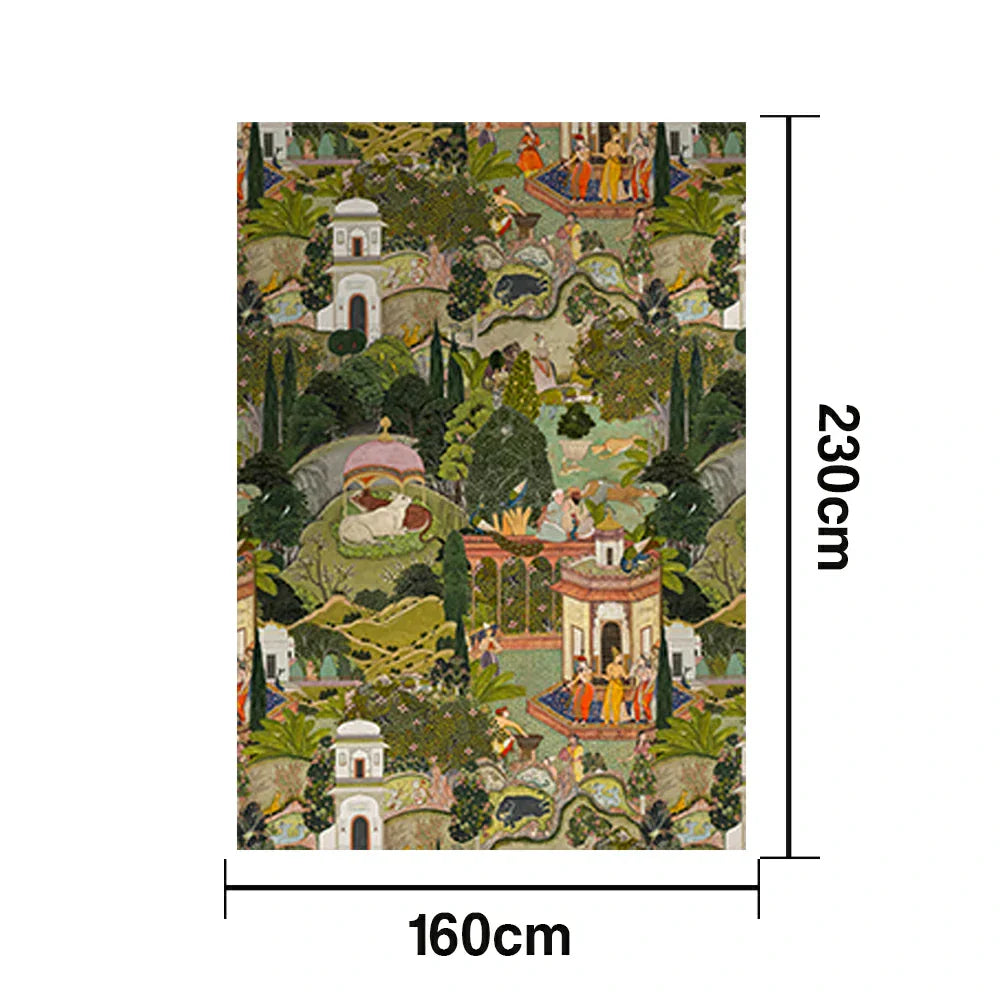 LIVARA 160/200cm Vintage Palace-Art Loop-Pile Rug Soft & Durable Easy to Clean Non-Slip Eco Cotton-Latex Backing - Garden Tapestry Print