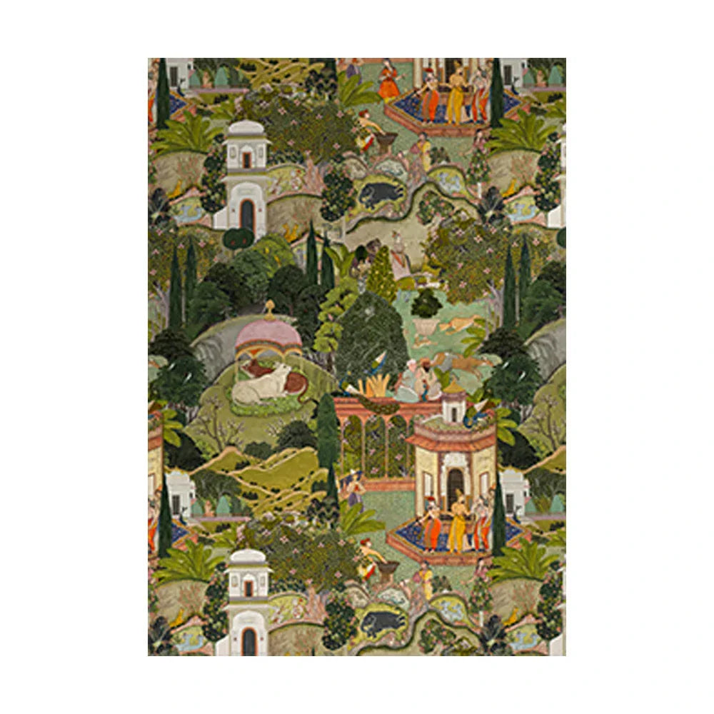 LIVARA 160/200cm Vintage Palace-Art Loop-Pile Rug Soft & Durable Easy to Clean Non-Slip Eco Cotton-Latex Backing - Garden Tapestry Print