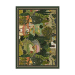 LIVARA 160/200cm Vintage Border Palace-Art Loop-Pile Rug Soft & Durable Easy to Clean Non-Slip Eco Cotton-Latex Backing - Classic Garden Green