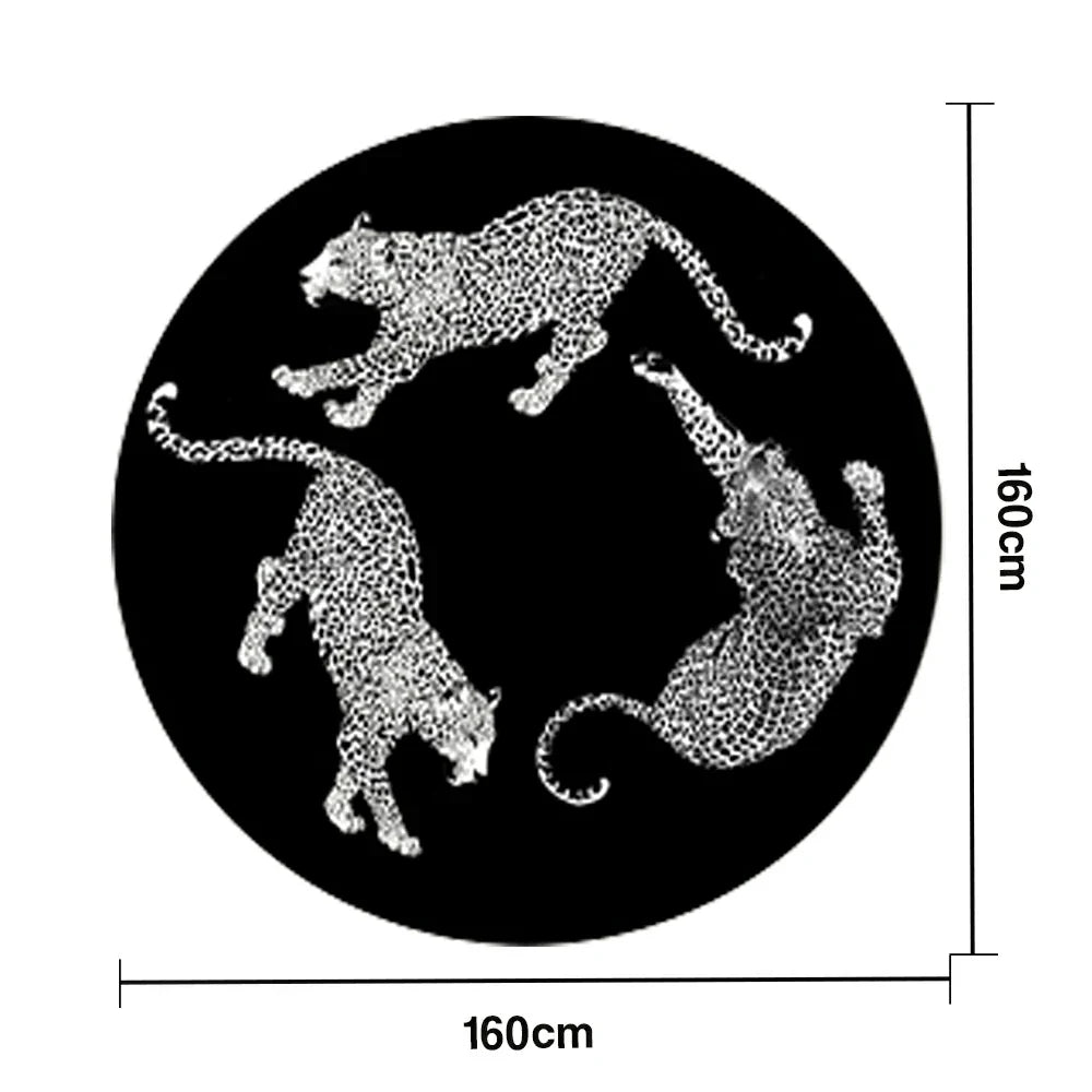 LIVARA 160/200cm Round Leopard-Print Loop-Pile Rug Easy to Clean Non-Slip Eco Cotton-Latex Backing, Soft & Durable - Black