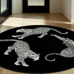 LIVARA 160/200cm Round Leopard-Print Loop-Pile Rug Easy to Clean Non-Slip Eco Cotton-Latex Backing, Soft & Durable - Black