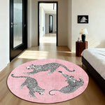 LIVARA 160/200cm Round Leopard-Print Loop-Pile Rug - Non-Slip Eco Cotton-Latex Backing Soft & Durable Easy to Clean - Pink