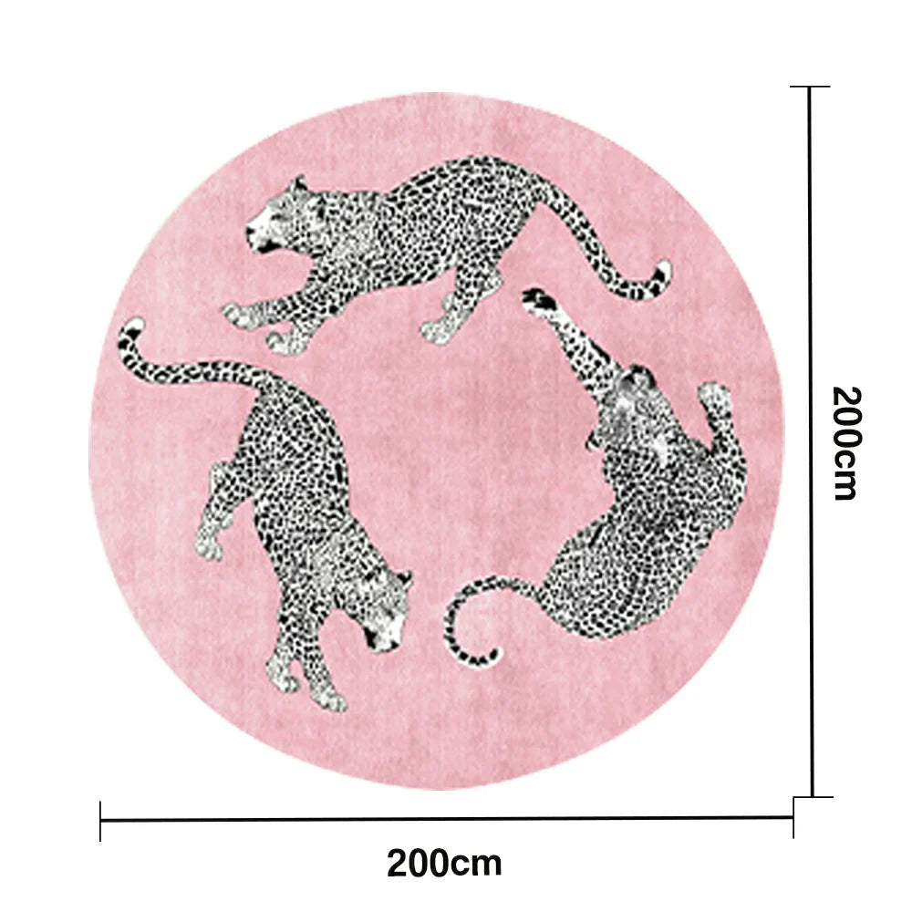 LIVARA 160/200cm Round Leopard-Print Loop-Pile Rug - Non-Slip Eco Cotton-Latex Backing Soft & Durable Easy to Clean - Pink