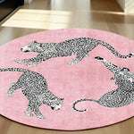 LIVARA 160/200cm Round Leopard-Print Loop-Pile Rug - Non-Slip Eco Cotton-Latex Backing Soft & Durable Easy to Clean - Pink