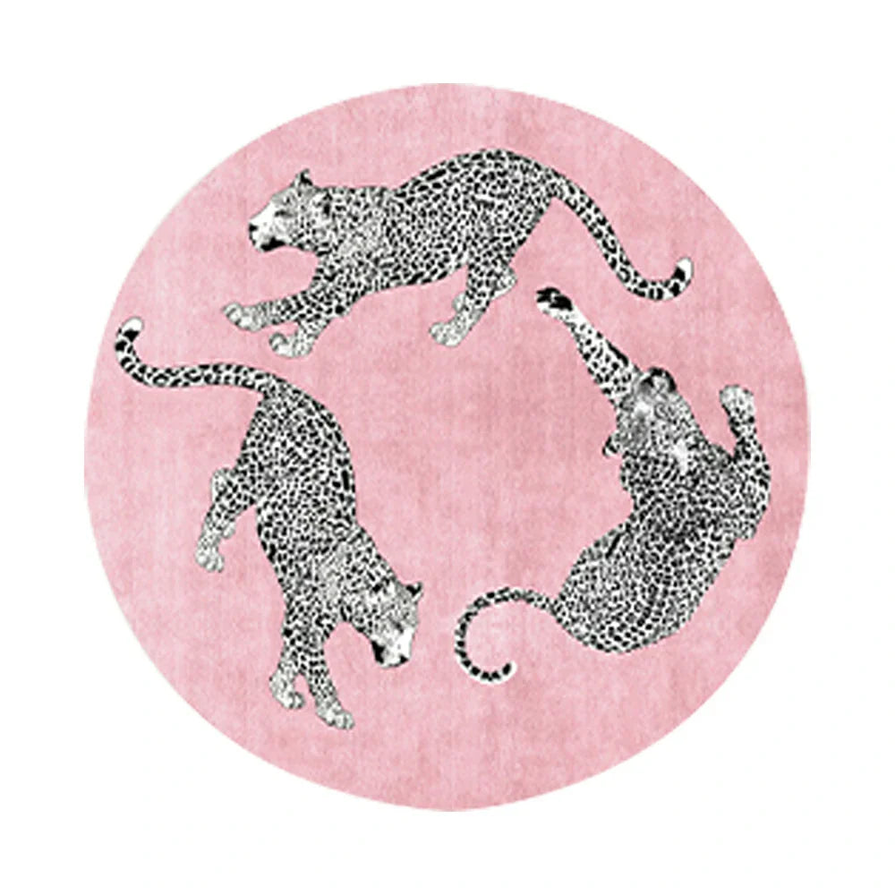 LIVARA 160/200cm Round Leopard-Print Loop-Pile Rug - Non-Slip Eco Cotton-Latex Backing Soft & Durable Easy to Clean - Pink
