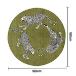 LIVARA 160/200cm Round Leopard-Print Loop-Pile Rug Easy to Clean Non-Slip Eco Cotton-Latex Backing Soft & Durable - Green