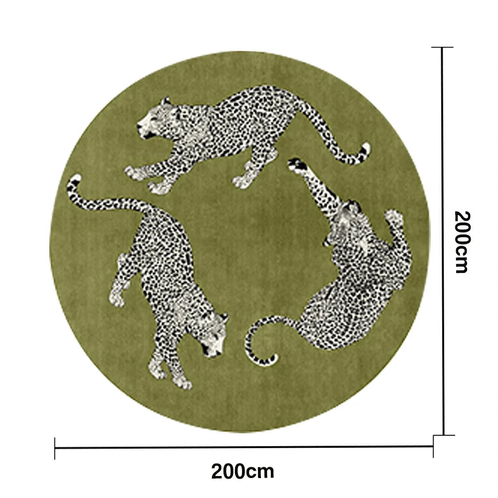 LIVARA 160/200cm Round Leopard-Print Loop-Pile Rug Easy to Clean Non-Slip Eco Cotton-Latex Backing Soft & Durable - Green
