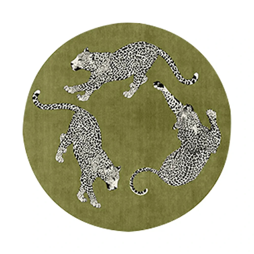 LIVARA 160/200cm Round Leopard-Print Loop-Pile Rug Easy to Clean Non-Slip Eco Cotton-Latex Backing Soft & Durable - Green