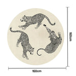 LIVARA 160/200cm Round Leopard-Print Loop-Pile Rug - Non-Slip Eco Cotton-Latex Backing, Soft & Durable, Easy to Clean - Beige