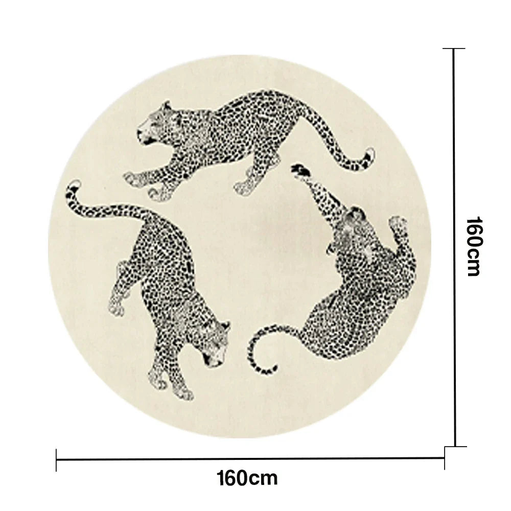 LIVARA 160/200cm Round Leopard-Print Loop-Pile Rug - Non-Slip Eco Cotton-Latex Backing, Soft & Durable, Easy to Clean - Beige