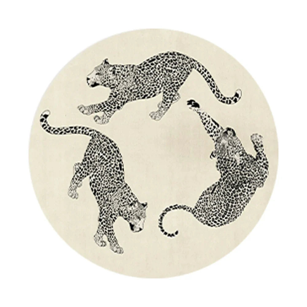 LIVARA 160/200cm Round Leopard-Print Loop-Pile Rug - Non-Slip Eco Cotton-Latex Backing, Soft & Durable, Easy to Clean - Beige