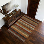 LIVARA 160/200cm Gabbeh Warm-Stripe Loop-Pile Rug - Upgraded Non-Slip Eco Cotton-Latex Backing - Waterproof, Stain-Resistant, Soft & Durable - Warm Brown Multi
