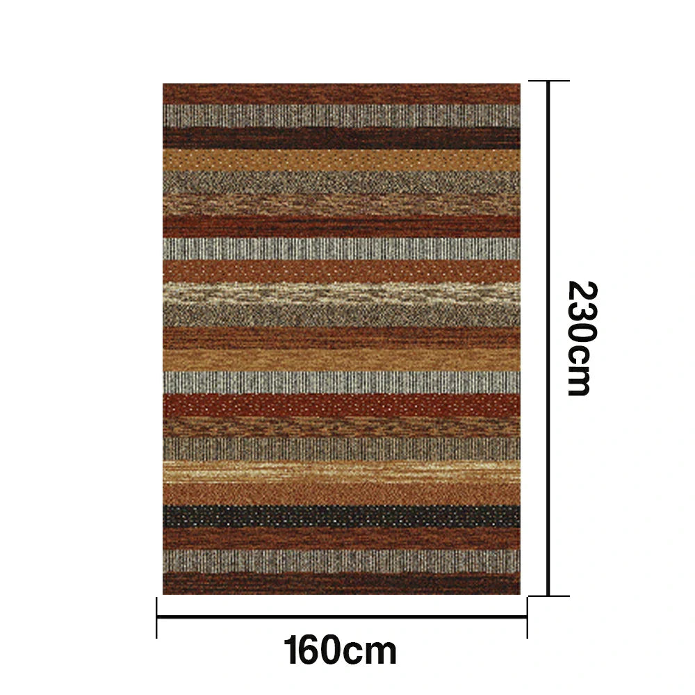 LIVARA 160/200cm Gabbeh Warm-Stripe Loop-Pile Rug - Upgraded Non-Slip Eco Cotton-Latex Backing - Waterproof, Stain-Resistant, Soft & Durable - Warm Brown Multi