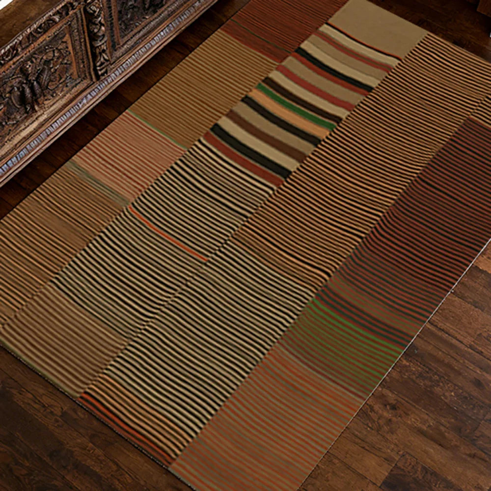 LIVARA 160/200cm Gabbeh Stripe-Patch Loop-Pile Rug Upgraded Non-Slip Waterproof Soft & Durable ¡§C Warm Multi