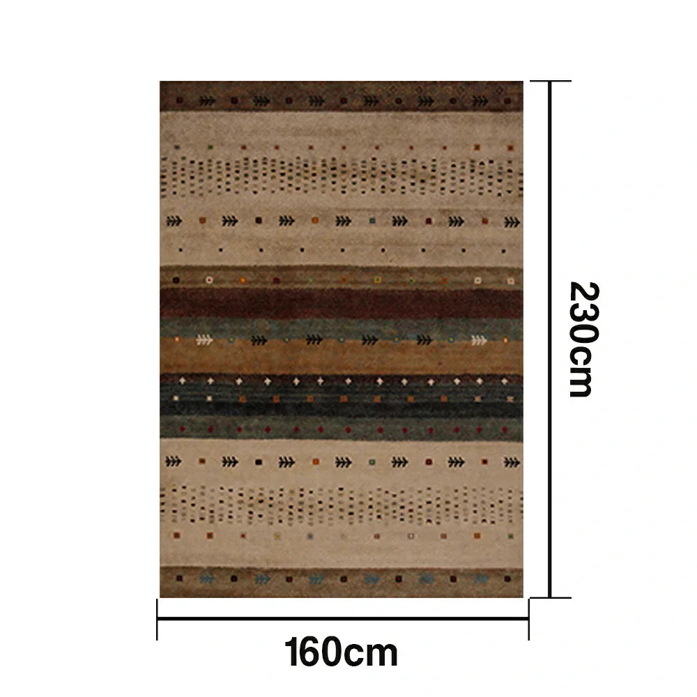 LIVARA 160/200cm Gabbeh Tribal-Stripe Loop-Pile Rug - Upgraded Non-Slip Eco Cotton-Latex Backing - Waterproof, Stain-Resistant, Soft & Durable - Warm Beige