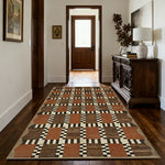 LIVARA 160/200cm Gabbeh Checker Loop-Pile Rug ¡§C Non-Slip Waterproof, Terracotta Brown