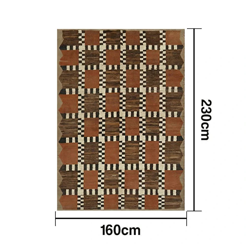 LIVARA 160/200cm Gabbeh Checker Loop-Pile Rug ¡§C Non-Slip Waterproof, Terracotta Brown