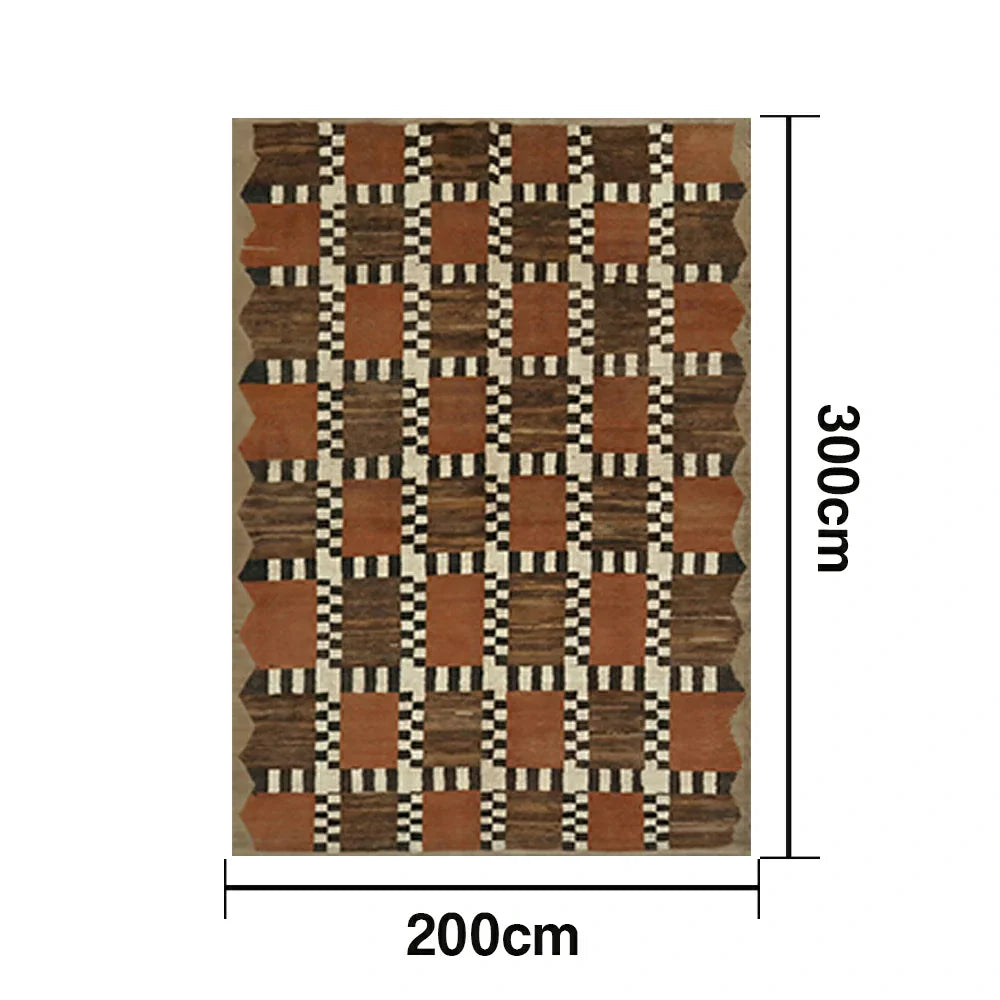 LIVARA 160/200cm Gabbeh Checker Loop-Pile Rug ¡§C Non-Slip Waterproof, Terracotta Brown