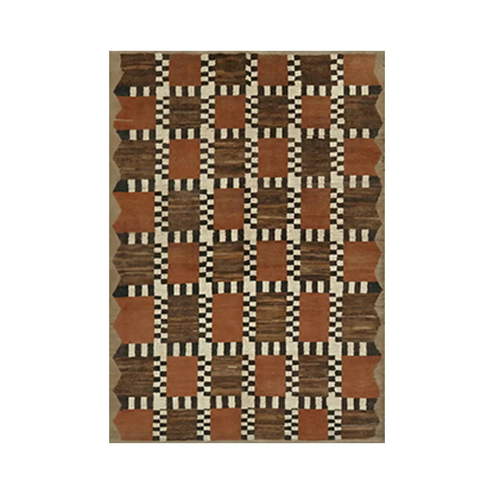 LIVARA 160/200cm Gabbeh Checker Loop-Pile Rug ¡§C Non-Slip Waterproof, Terracotta Brown