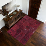 LIVARA 160/200cm Vintage Patchwork Loop-Pile Rug - Non-Slip Eco Cotton-Latex Backing - Waterproof, Stain-Resistant, Soft & Durable - Deep Red