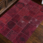LIVARA 160/200cm Vintage Patchwork Loop-Pile Rug - Non-Slip Eco Cotton-Latex Backing - Waterproof, Stain-Resistant, Soft & Durable - Deep Red