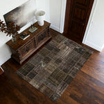 LIVARA 160/200cm Vintage Patchwork Loop-Pile Rug - Non-Slip Eco Cotton-Latex Backing - Waterproof Stain-Resistant Soft & Durable - Dark Brown