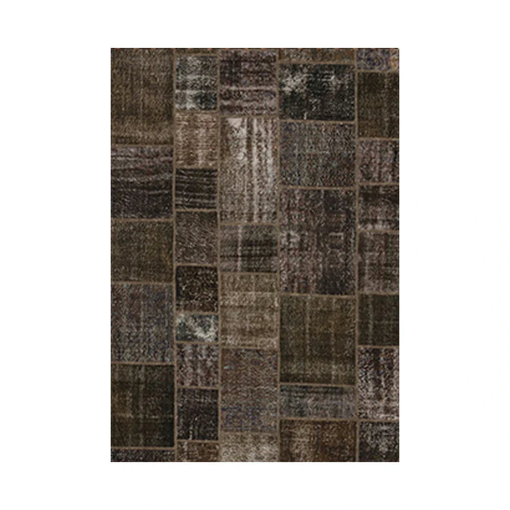 LIVARA 160/200cm Vintage Patchwork Loop-Pile Rug - Non-Slip Eco Cotton-Latex Backing - Waterproof Stain-Resistant Soft & Durable - Dark Brown